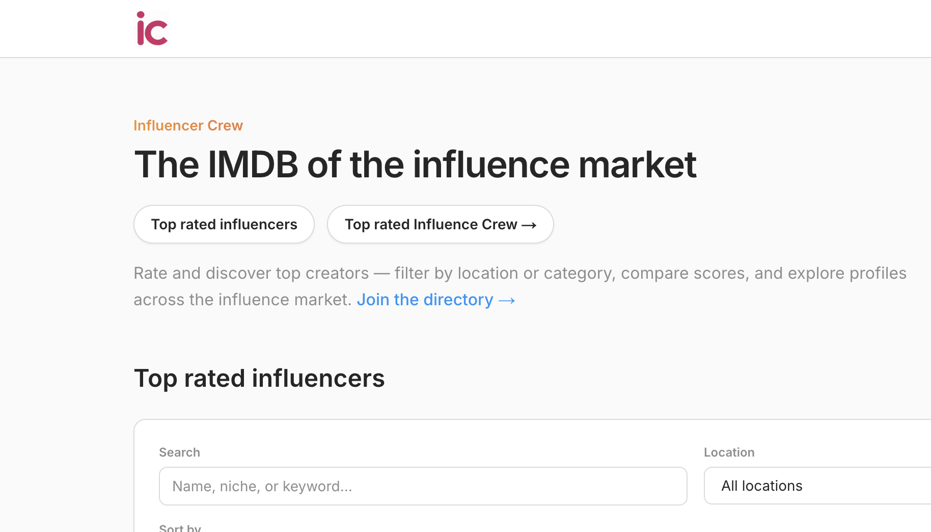 Homepage preview of Influencer Crew, the IMDb for Indian influencers.